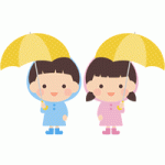 傘をさすかわいい男の子・女の子のイラスト