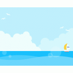 夏の青空と海の背景フレームイラスト[入道雲/カモメ/ヨット]