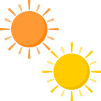太陽（お日様マーク）のイラストアイコン＜オレンジ・黄色＞