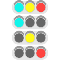 信号機のイラスト（青信号・黄色信号・赤信号・全点灯）