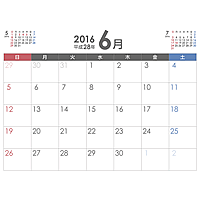 2016年（平成28年）6月シンプルカレンダー