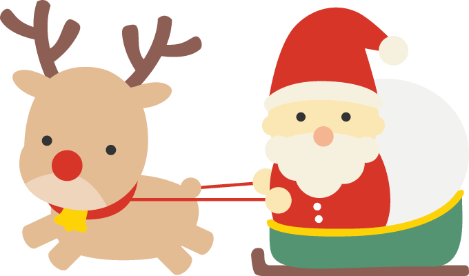 ソリに乗ったサンタとトナカイのイラスト Xmas 無料フリーイラスト