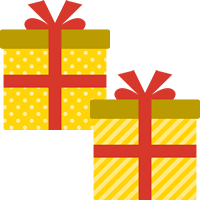クリスマスプレゼントの黄色い箱（水玉・ストライプ）