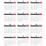 【4月始まり】2016年度(平成28年度)エクセルExcel年間カレンダー[月曜始まり]
