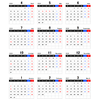 4月始まり シンプルなpdf年間カレンダー2016年度 平成28年度 印刷用