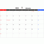 2016年(平成28年)エクセルExcel月間(月別)カレンダー[日曜始まり]
