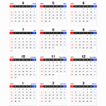 【4月始まり】2016年度(平成28年度)エクセルExcel年間カレンダー[日曜始まり]