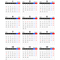 2016年（平成28年）エクセル年間カレンダー＜月曜始まり＞