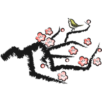 梅の木と鴬のイラスト＜墨絵・筆描き風＞