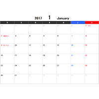 2017年(平成29年)エクセルExcel月間(月別)カレンダー[月曜始まり]
