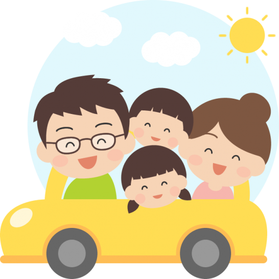 車でドライブ旅行をする家族のイラスト