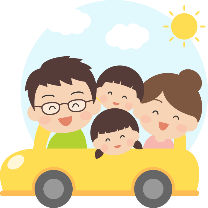 車でドライブ・旅行をする家族のイラスト（GW・夏休み）