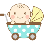 ベビーカー（乳母車）に乗ったかわいい赤ちゃんのイラスト