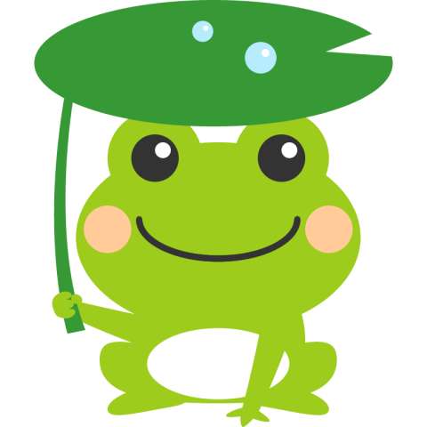 葉っぱの傘をさした可愛い蛙のイラスト