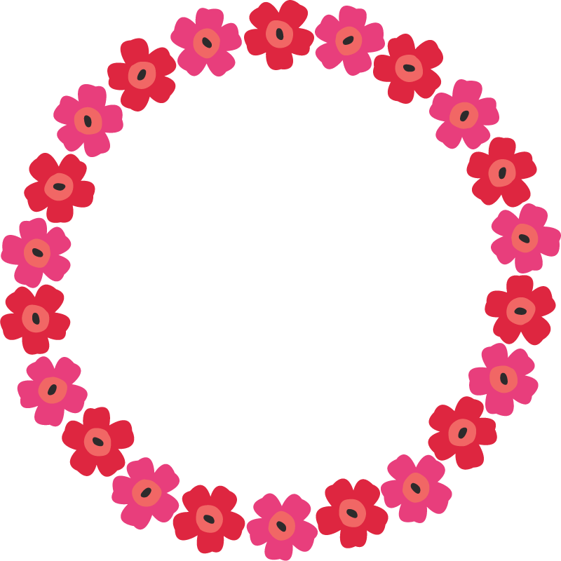 北欧風の花柄フレーム飾り枠イラスト リース 丸型 無料フリー
