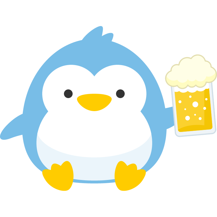 生ビール ビールジョッキ を持った可愛いペンギンのイラスト 無料