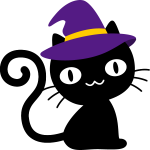 【ハロウィンのイラスト】帽子をかぶった可愛い黒猫
