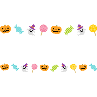 ハロウィンのライン飾り罫線イラスト（キャンディー・かぼちゃ・おばけ）