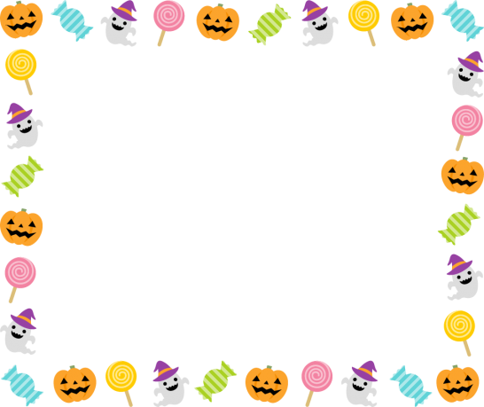 ハロウィン（キャンディー・かぼちゃ・おばけ）のフレーム枠イラスト