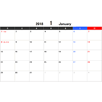 2018年エクセルカレンダー（月曜始まり）