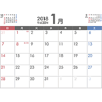 シンプルなPDFカレンダー2018年（平成30年）1月