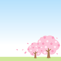 青空と桜の木の背景フレーム枠イラスト