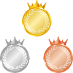 王冠が付いたメダルのイラスト＜金・銀・銅＞