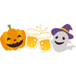 ［ハロウィンイラスト］ビールで乾杯するかぼちゃランタンとゴースト