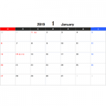 2019年エクセルカレンダー（日曜始まり）