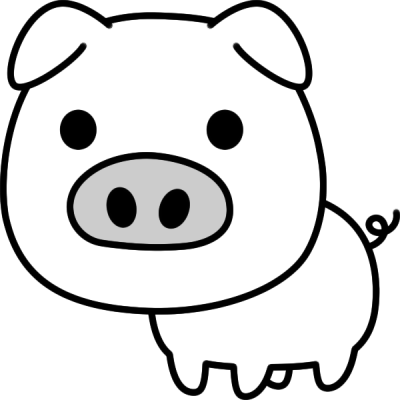豚のイラスト（白黒）