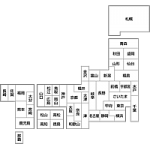 日本地図のデフォルメイラスト＜白地図：県庁所在地名入り＞