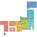 日本地図のデフォルメイラスト＜カラー：県庁所在地名入り＞