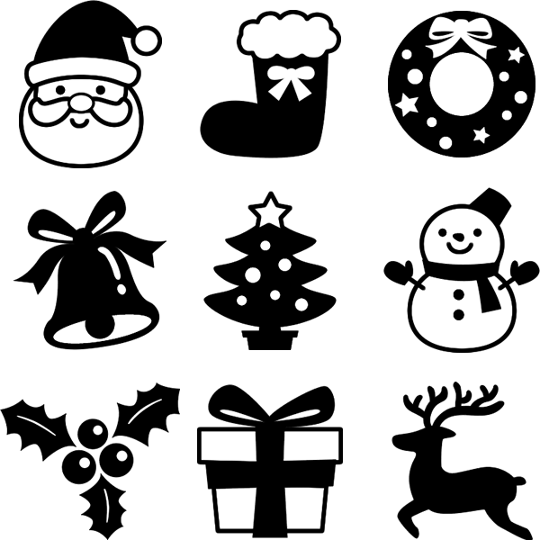 クリスマスアイコンセット（白黒）