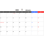 2020年エクセルカレンダー（月曜始まり）