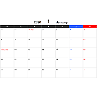 2020年エクセルカレンダー（月曜始まり）