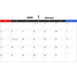 2020年エクセルカレンダー（日曜始まり）