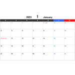 2021年エクセルカレンダー（月曜始まり）