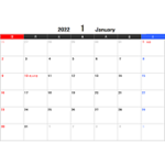 2022年エクセルカレンダー（日曜始まり）
