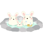露天風呂（温泉）に入るウサギのイラスト