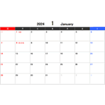 2024年エクセルカレンダー（日曜始まり）