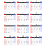 2024年エクセル年間カレンダー（日曜始まり）