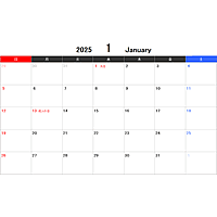 2025年エクセルカレンダー（日曜始まり）