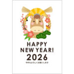 2026年賀状デザイン無料テンプレート「しめ縄とかわいい馬」