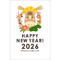 2026年賀状デザイン無料テンプレート「しめ縄とかわいい馬」