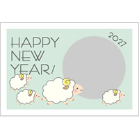 【写真フレーム】2027年賀状無料テンプレート「かわいい羊の親子」