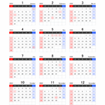 2028年エクセル年間カレンダー（日曜始まり）