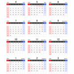 【4月始まり】2028年度エクセル年間カレンダー（日曜始まり）